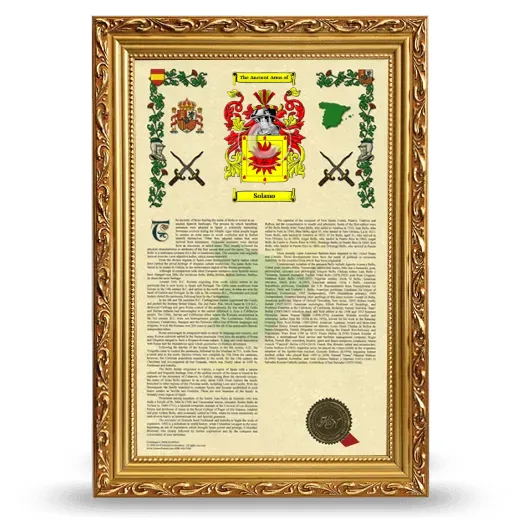 Solano Armorial History Framed - Gold
