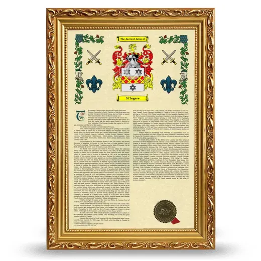 St'legere Armorial History Framed - Gold