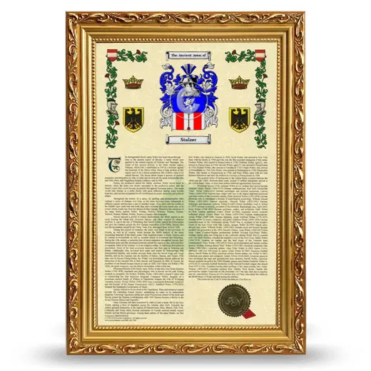 Stalzer Armorial History Framed - Gold