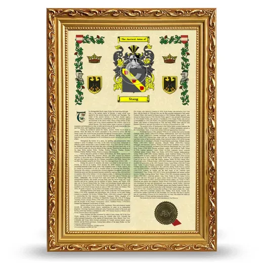 Stang Armorial History Framed - Gold