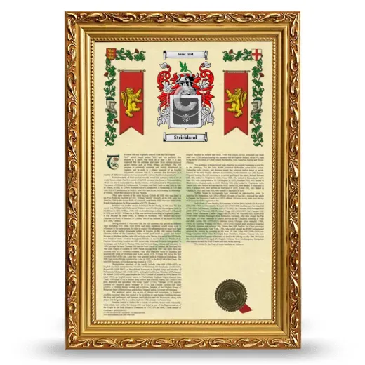 Strickland Armorial History Framed - Gold