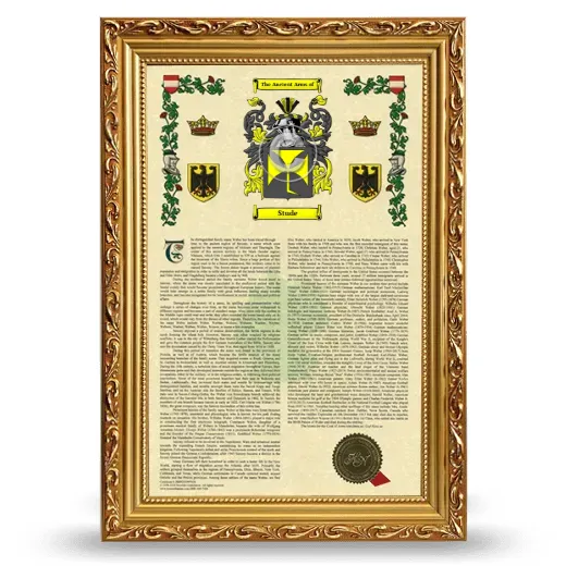 Stude Armorial History Framed - Gold