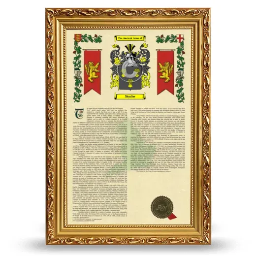 Styche Armorial History Framed - Gold