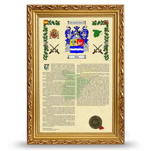 Styx Armorial History Framed - Gold