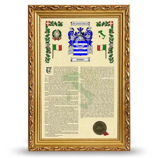Suriano Armorial History Framed - Gold