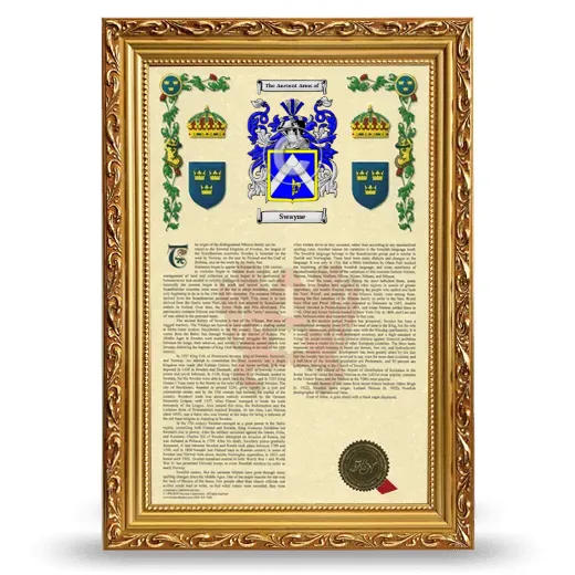 Swayne Armorial History Framed - Gold