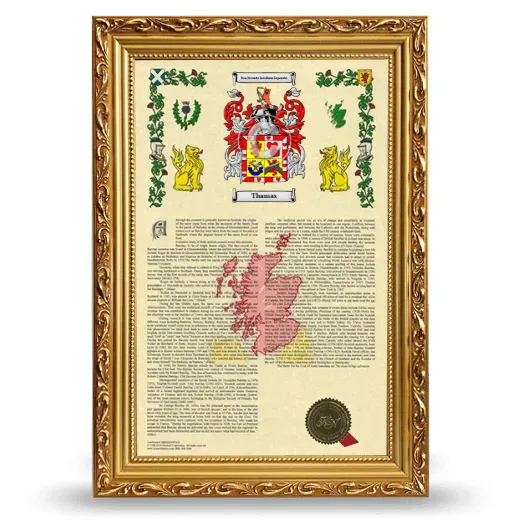 Thamas Armorial History Framed - Gold