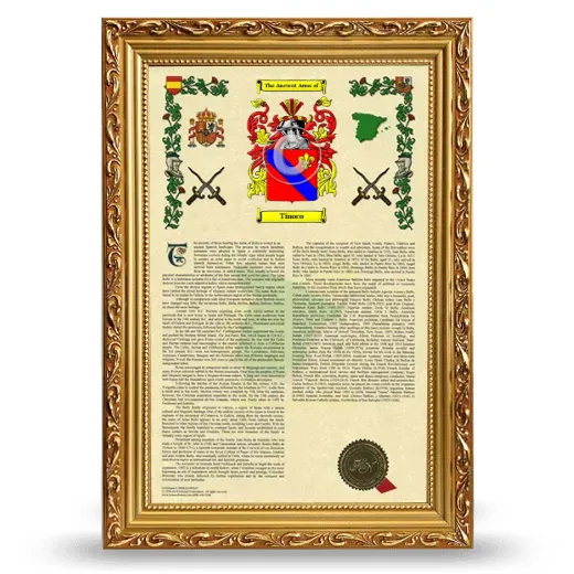 Tinoco Armorial History Framed - Gold