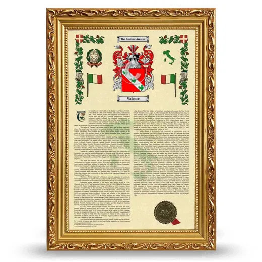 Valente Armorial History Framed - Gold