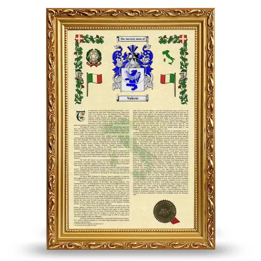 Valerie Armorial History Framed - Gold