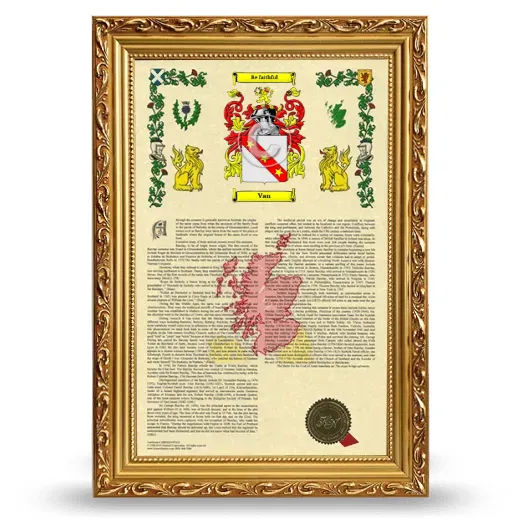 Van Armorial History Framed - Gold