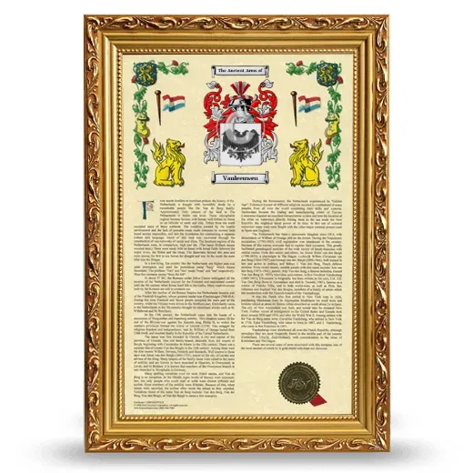 Vanleeuwen Armorial History Framed - Gold