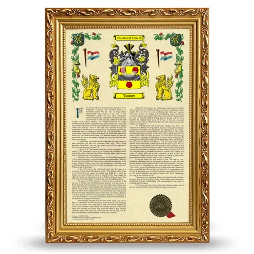 Vannoy Armorial History Framed - Gold