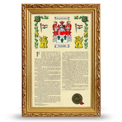 Vanwinkle Armorial History Framed - Gold