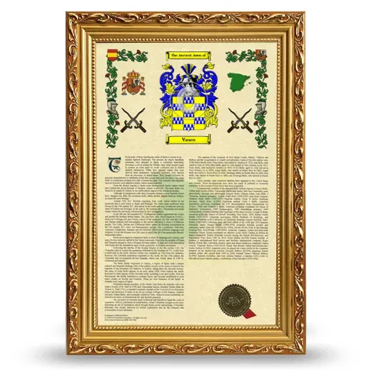 Vasco Armorial History Framed - Gold