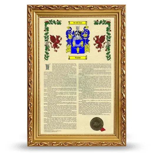 Vayne Armorial History Framed - Gold