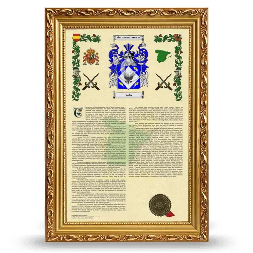 Vela Armorial History Framed - Gold