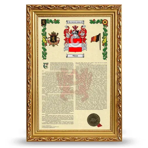 Viana Armorial History Framed - Gold