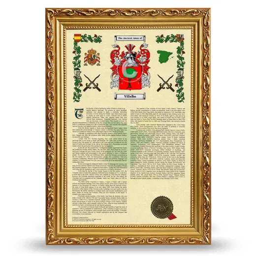 Villalba Armorial History Framed - Gold