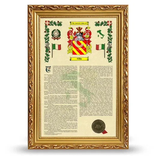 Villia Armorial History Framed - Gold