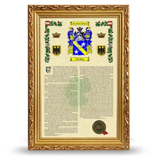 Von berg Armorial History Framed - Gold