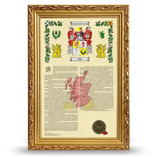 Von Armorial History Framed - Gold