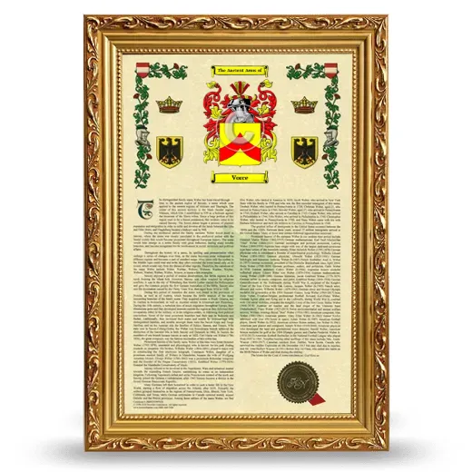 Vorce Armorial History Framed - Gold