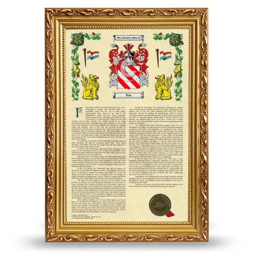 Vos Armorial History Framed - Gold