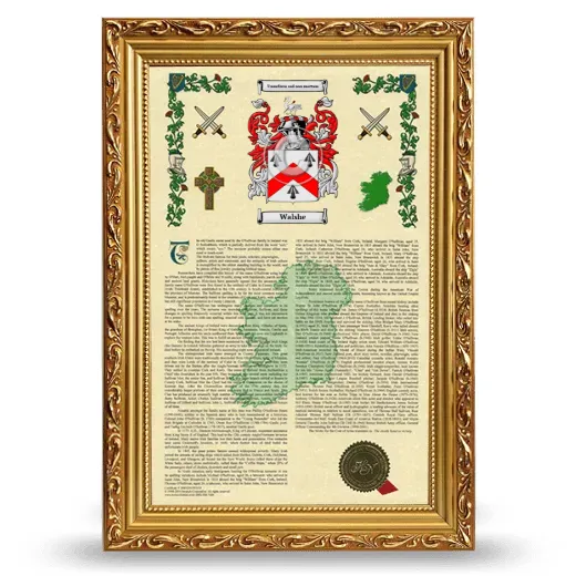 Walshe Armorial History Framed - Gold