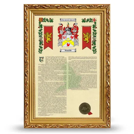 Wamble Armorial History Framed - Gold
