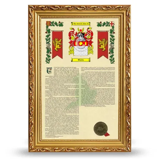 Watts Armorial History Framed - Gold