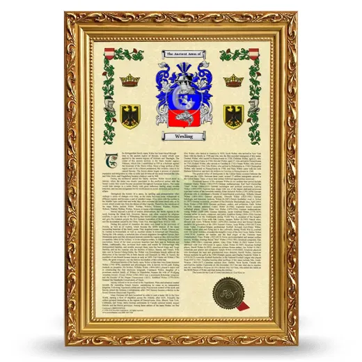 Wesling Armorial History Framed - Gold