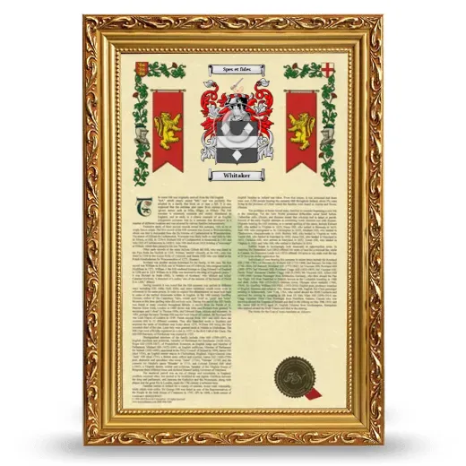 Whitaker Armorial History Framed - Gold