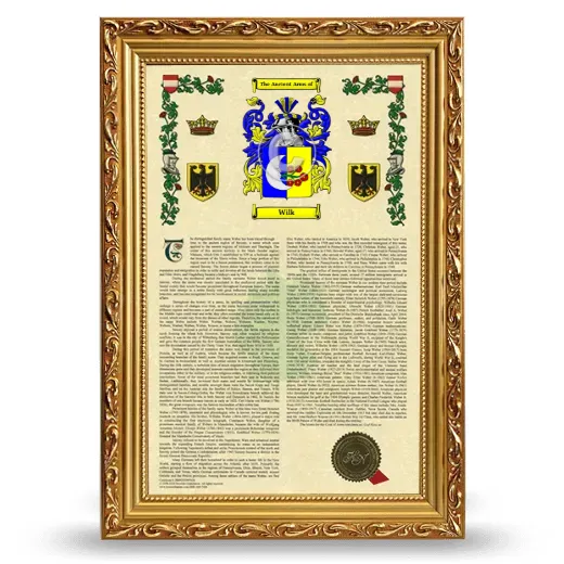 Wilk Armorial History Framed - Gold
