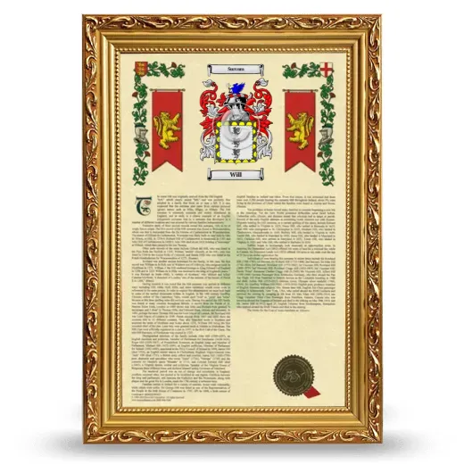 Will Armorial History Framed - Gold