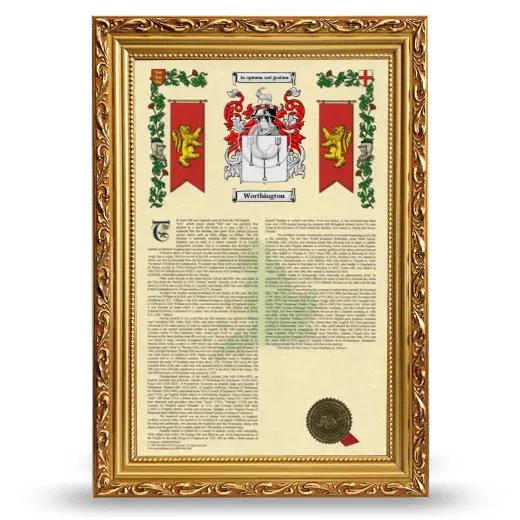 Worthington Armorial History Framed - Gold