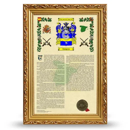 Zaragoza Armorial History Framed - Gold