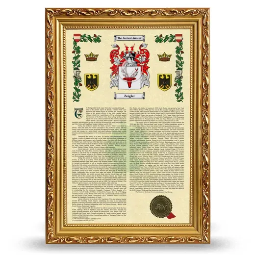 Zeigler Armorial History Framed - Gold