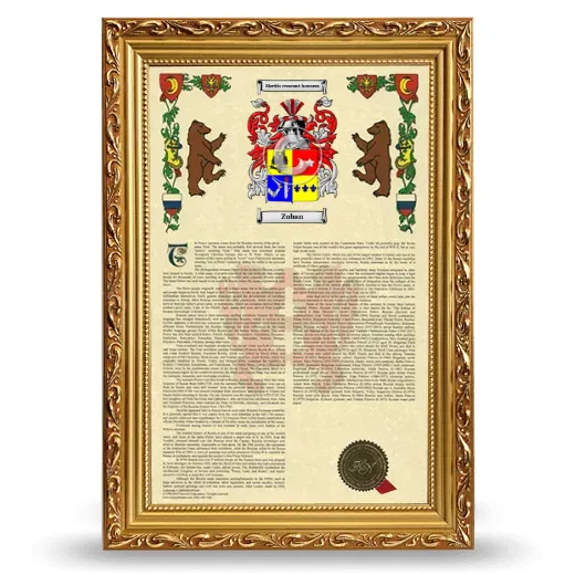 Zuban Armorial History Framed - Gold