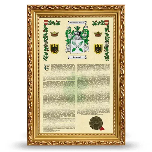 Zumwalt Armorial History Framed - Gold