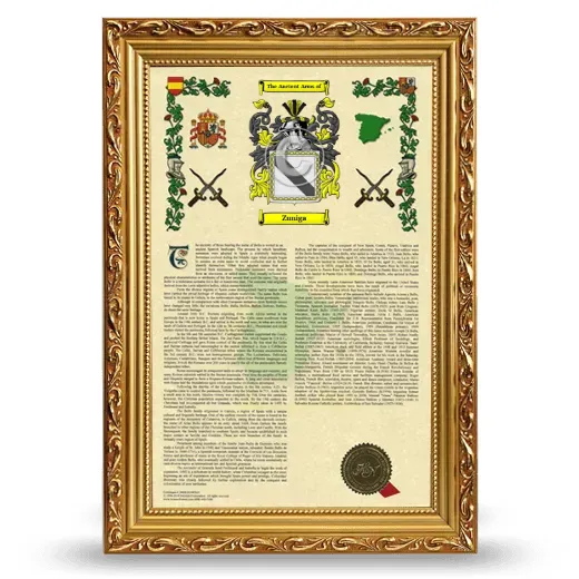 Zuniga Armorial History Framed - Gold