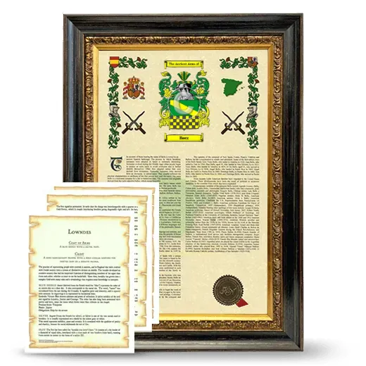 Baez Framed Armorial History and Symbolism - Heirloom