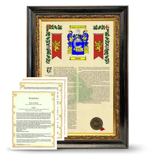 Dewitt Framed Armorial History and Symbolism - Heirloom