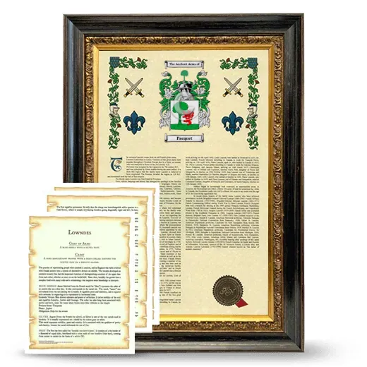 Pacquet Framed Armorial History and Symbolism - Heirloom
