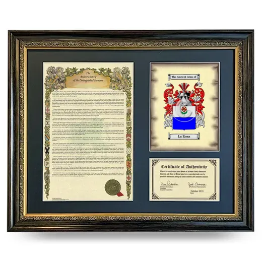 La Rosa Framed Surname History and Coat of Arms- Heirloom