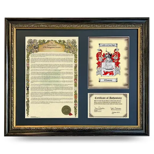O'Learey Framed Surname History and Coat of Arms- Heirloom