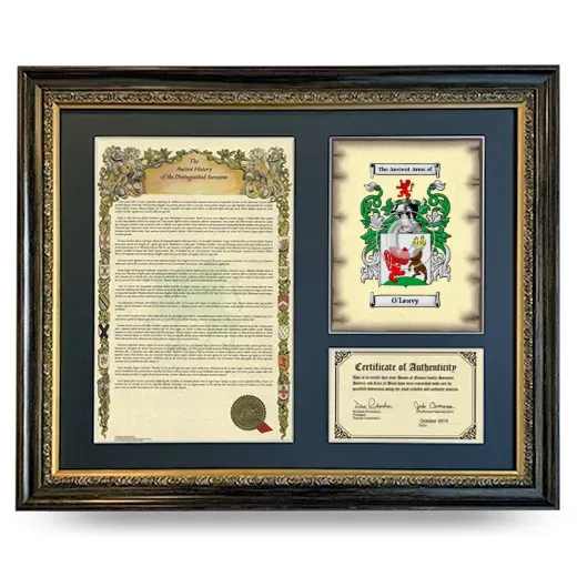 O'Leavy Framed Surname History and Coat of Arms- Heirloom