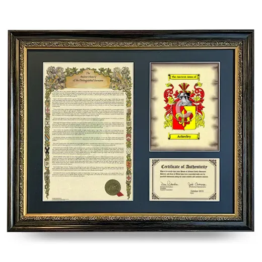 Ackerley Framed Surname History and Coat of Arms- Heirloom