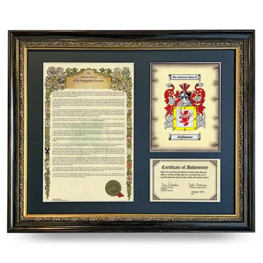 Alphonso Framed Surname History and Coat of Arms- Heirloom