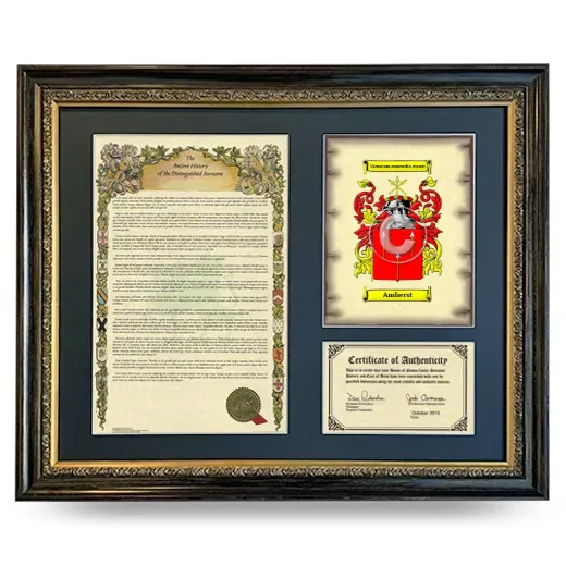 Amherst Framed Surname History and Coat of Arms- Heirloom
